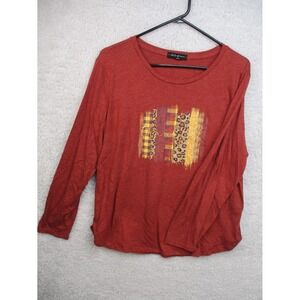 State of Mine Women's XXL Long Sleeve Graphic Tee Red Plaid Leopard "Thankful" F